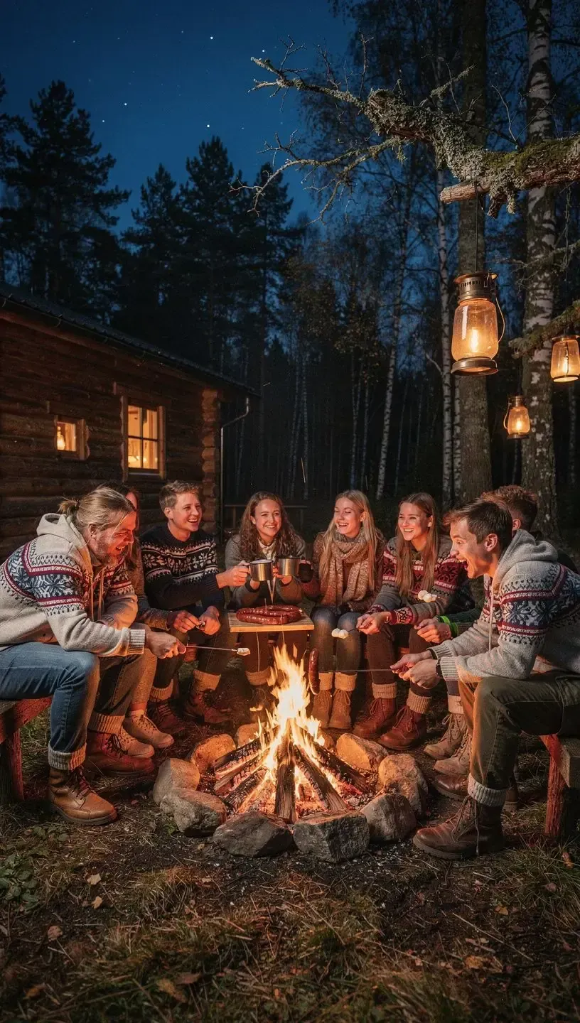 Tihe metsaga ümbritsetud vaikne puhkekoht päikeseloojangu valguses